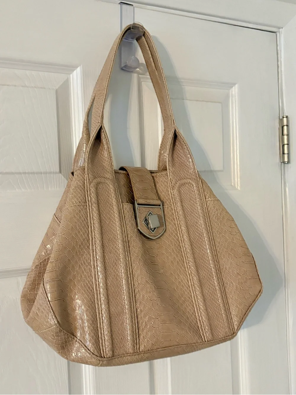 Tan Faux Snakeskin Oversized Hobo Shoulder Bag Y2K vegan leather